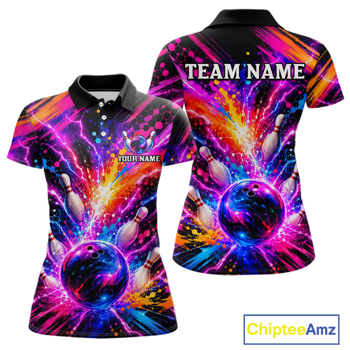 Custom Thunder Lightning Colorful Bowling Jersey for Women, Bowling Team Shirts Bowling League HNT691