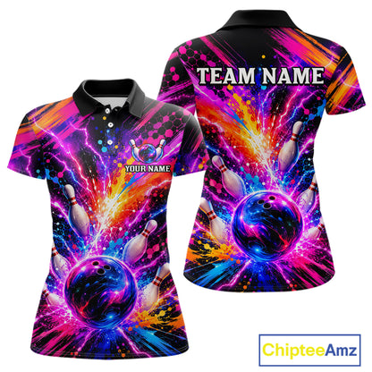Custom Thunder Lightning Colorful Bowling Jersey for Women, Bowling Team Shirts Bowling League HNT691