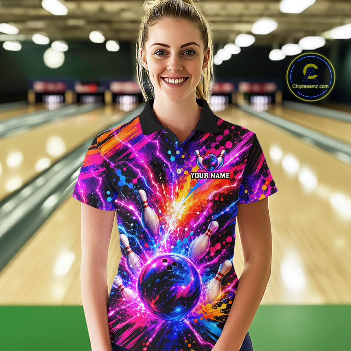 Custom Thunder Lightning Colorful Bowling Jersey for Women, Bowling Team Shirts Bowling League HNT691