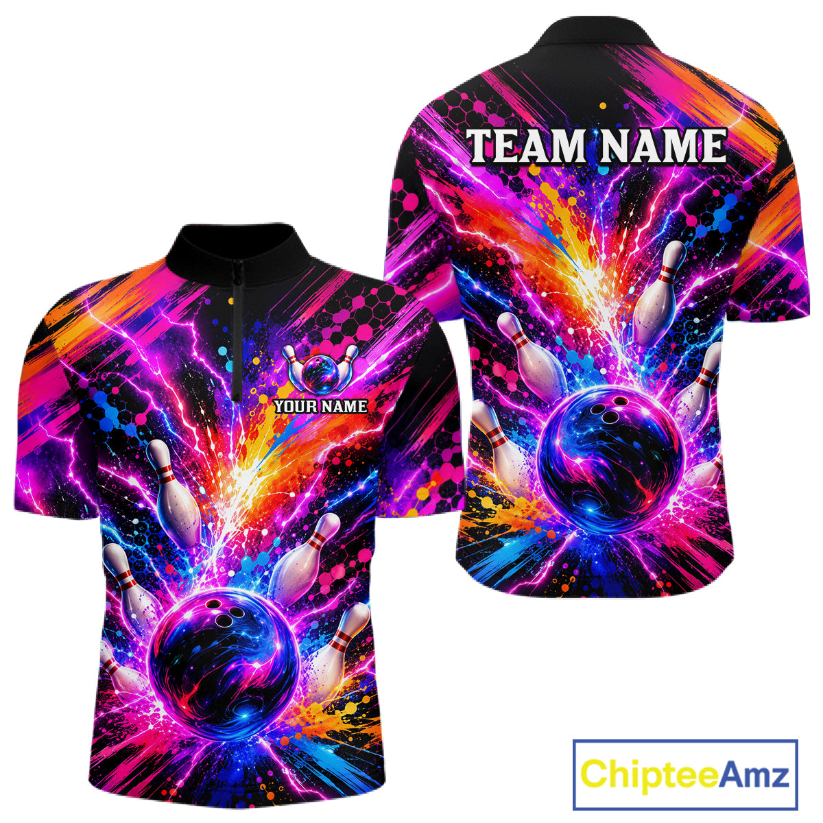 Custom Thunder Lightning Colorful Bowling Jersey for Men, Bowling Team Shirts Bowling League HNT691