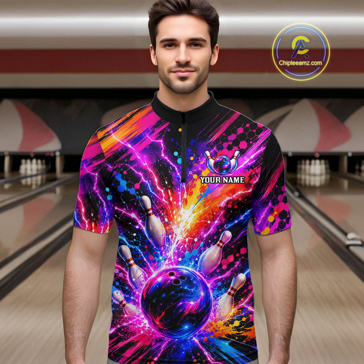 Custom Thunder Lightning Colorful Bowling Jersey for Men, Bowling Team Shirts Bowling League HNT691