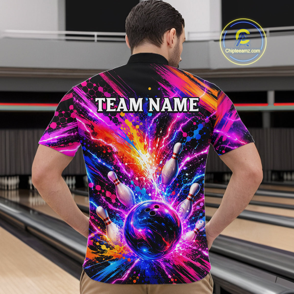 Custom Thunder Lightning Colorful Bowling Jersey for Men, Bowling Team Shirts Bowling League HNT691