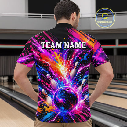 Custom Thunder Lightning Colorful Bowling Jersey for Men, Bowling Team Shirts Bowling League HNT691