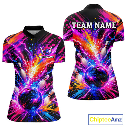 Custom Thunder Lightning Colorful Bowling Jersey for Women, Bowling Team Shirts Bowling League HNT691