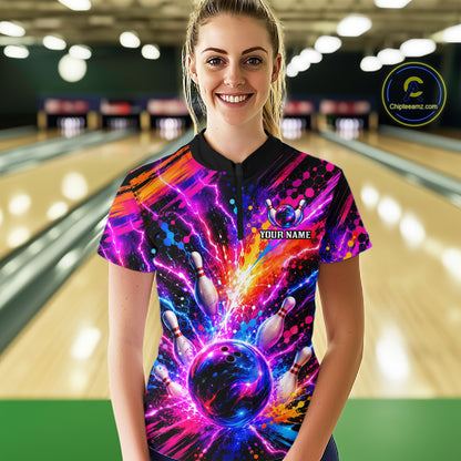 Custom Thunder Lightning Colorful Bowling Jersey for Women, Bowling Team Shirts Bowling League HNT691