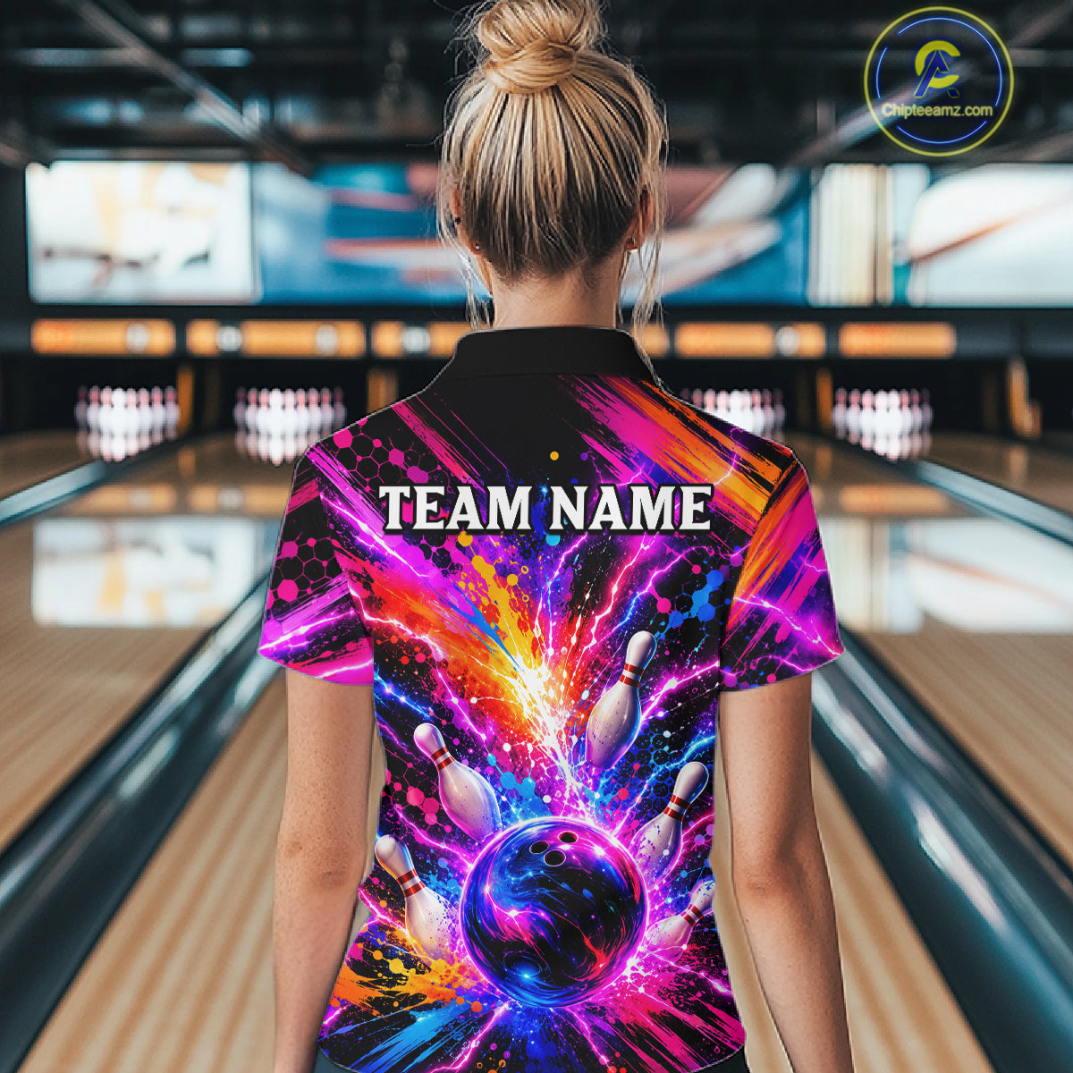 Custom Thunder Lightning Colorful Bowling Jersey for Women, Bowling Team Shirts Bowling League HNT691