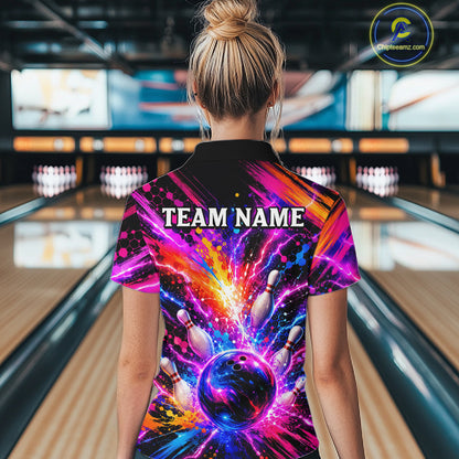 Custom Thunder Lightning Colorful Bowling Jersey for Women, Bowling Team Shirts Bowling League HNT691