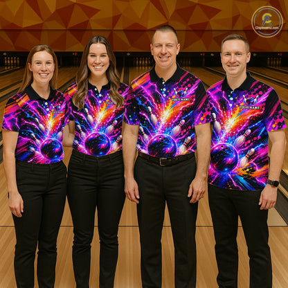 Custom Thunder Lightning Colorful Bowling Jersey for Men, Bowling Team Shirts Bowling League HNT691