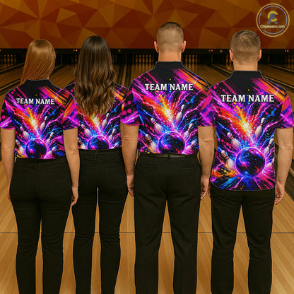 Custom Thunder Lightning Colorful Bowling Jersey for Men, Bowling Team Shirts Bowling League HNT691
