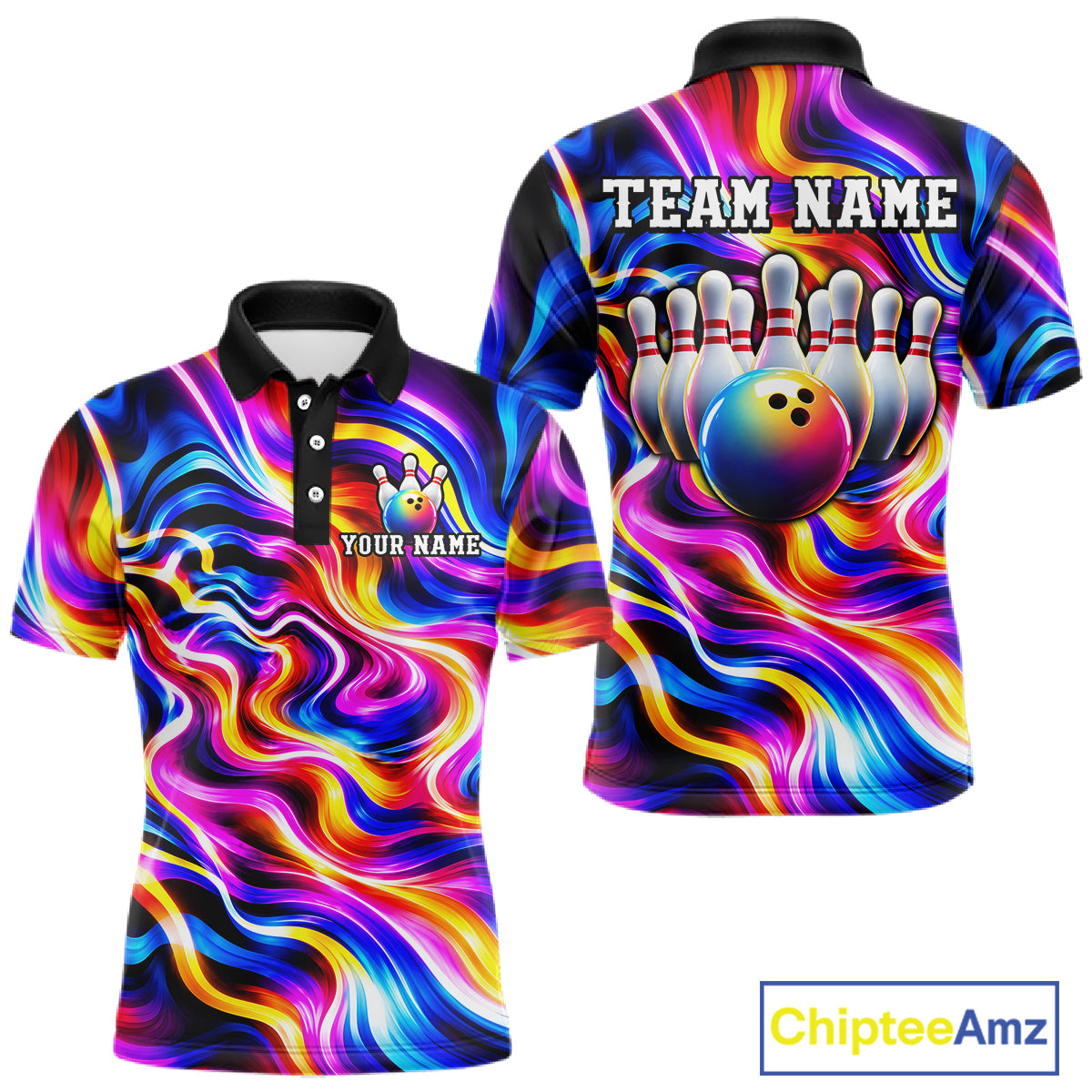 Custom Neon Wave Colorful Bowling Jersey for Men, Neon Bowling Team Shirts Bowling League HNT693
