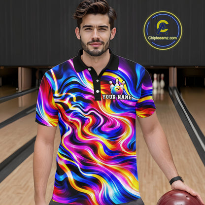 Custom Neon Wave Colorful Bowling Jersey for Men, Neon Bowling Team Shirts Bowling League HNT693