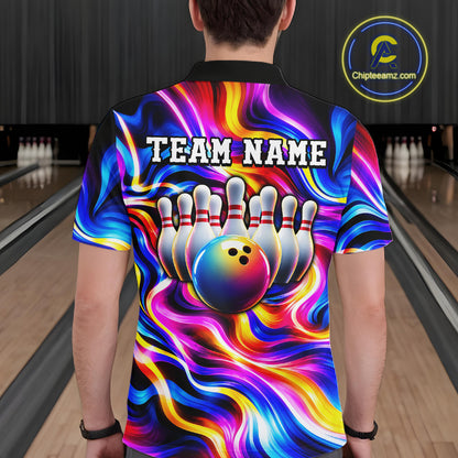 Custom Neon Wave Colorful Bowling Jersey for Men, Neon Bowling Team Shirts Bowling League HNT693