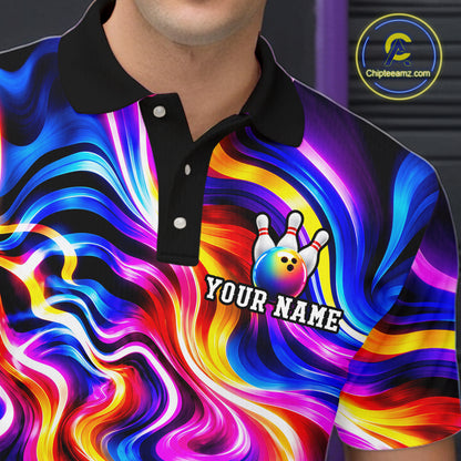 Custom Neon Wave Colorful Bowling Jersey for Men, Neon Bowling Team Shirts Bowling League HNT693