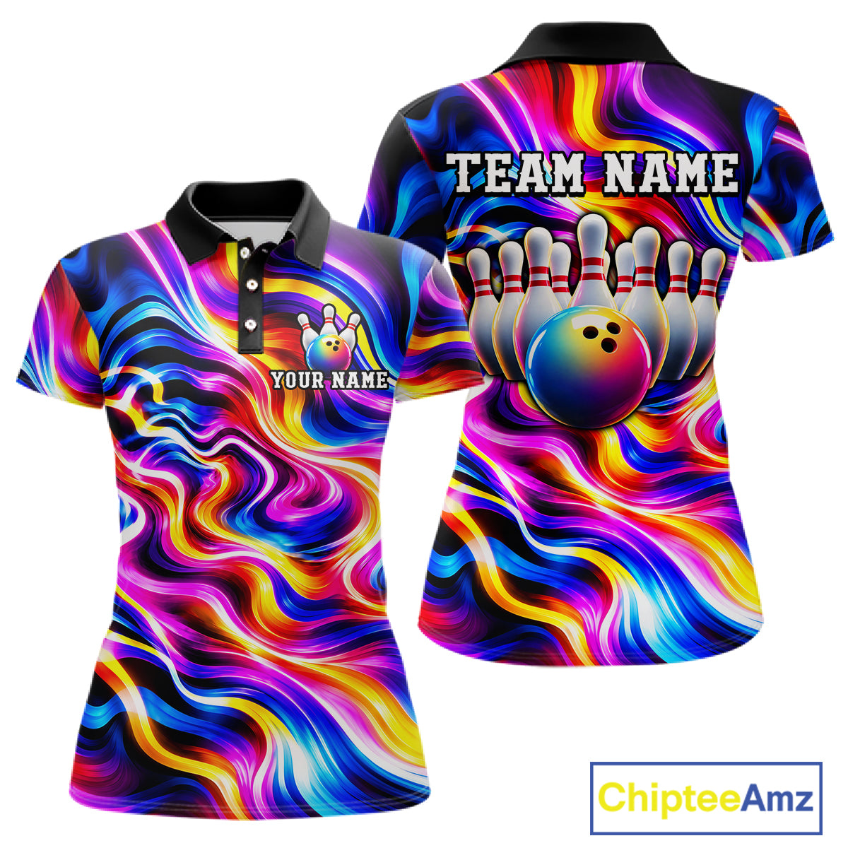 Custom Neon Wave Colorful Bowling Jersey for Women, Neon Bowling Team Shirts Bowling League HNT693
