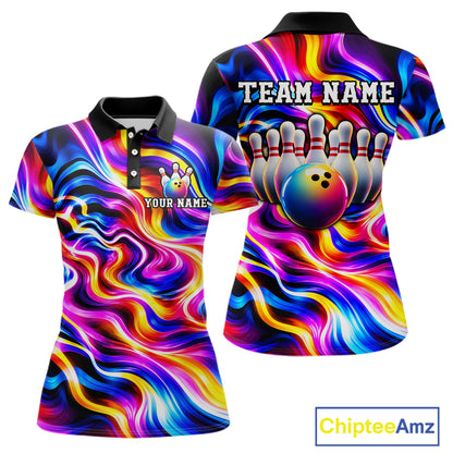 Custom Neon Wave Colorful Bowling Jersey for Women, Neon Bowling Team Shirts Bowling League HNT693