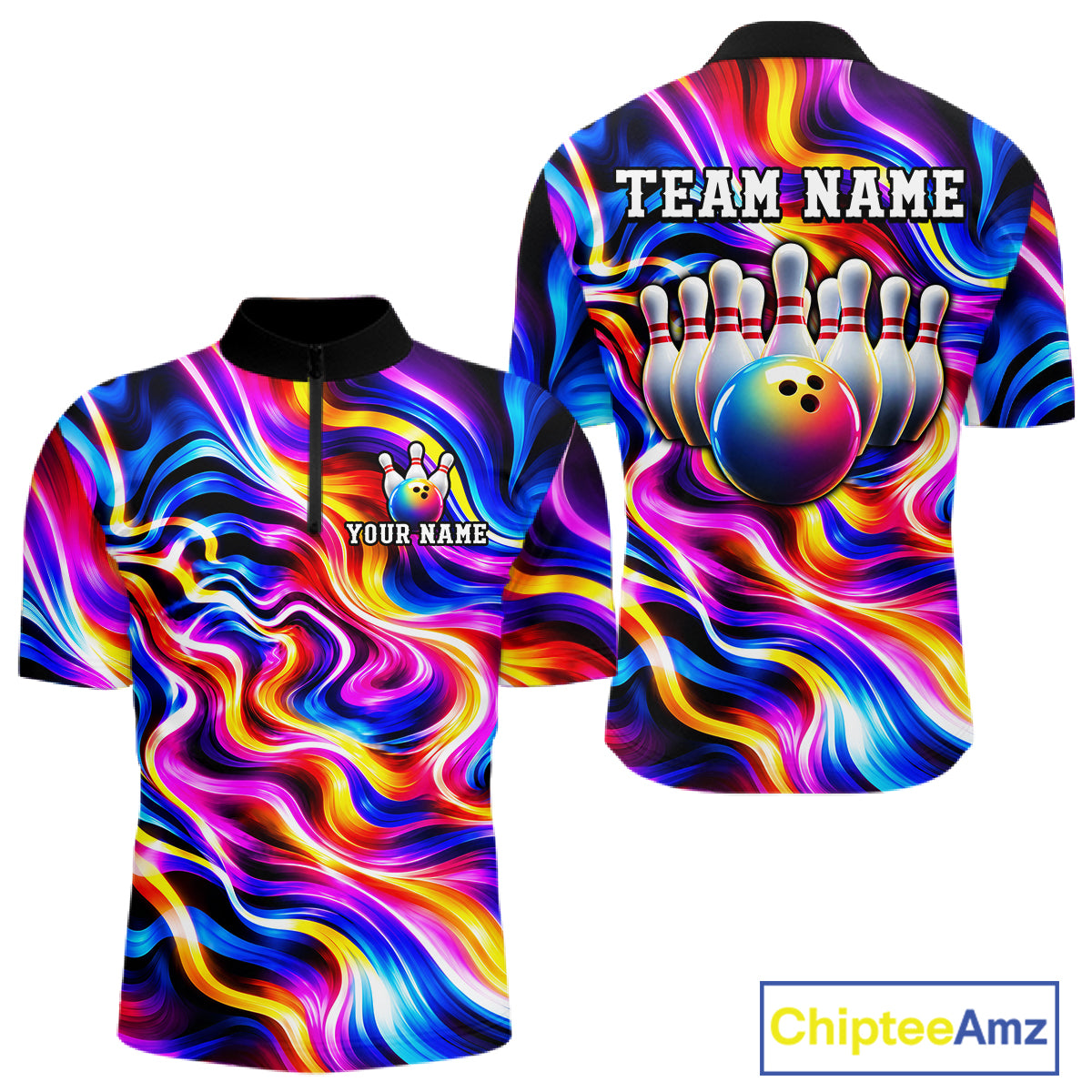 Custom Neon Wave Colorful Bowling Jersey for Men, Neon Bowling Team Shirts Bowling League HNT693
