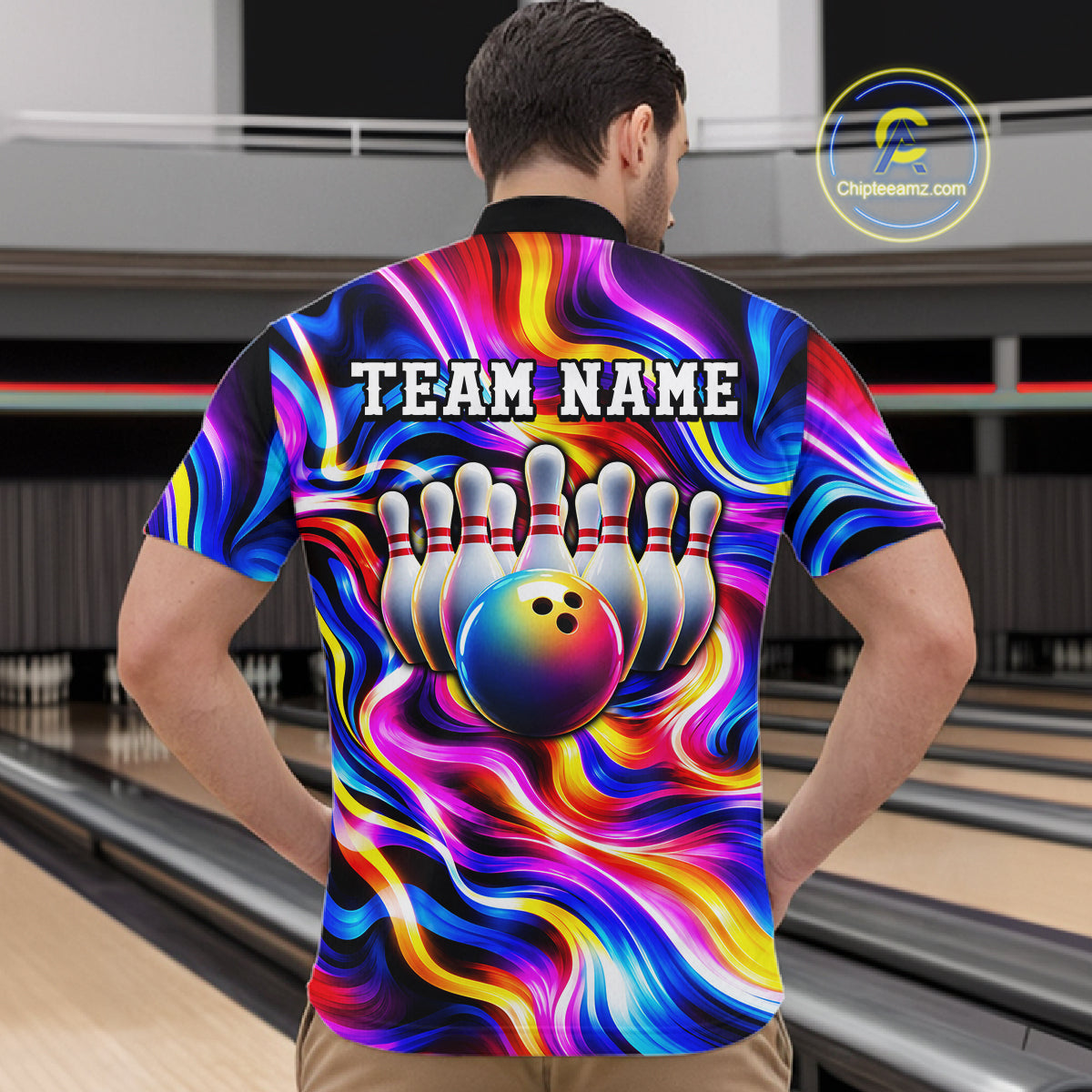 Custom Neon Wave Colorful Bowling Jersey for Men, Neon Bowling Team Shirts Bowling League HNT693