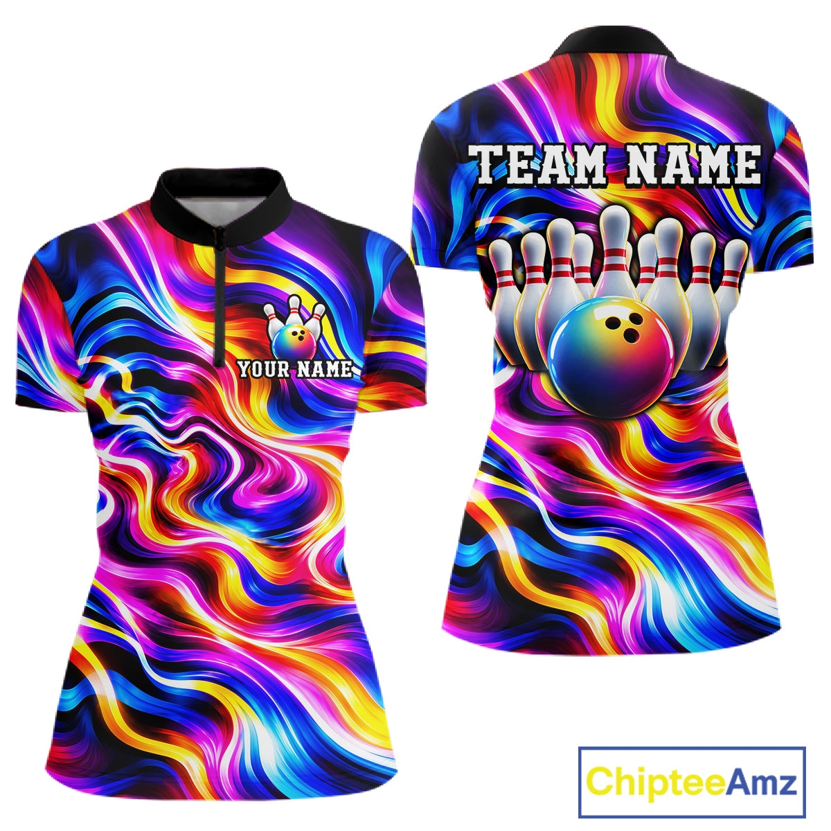 Custom Neon Wave Colorful Bowling Jersey for Women, Neon Bowling Team Shirts Bowling League HNT693