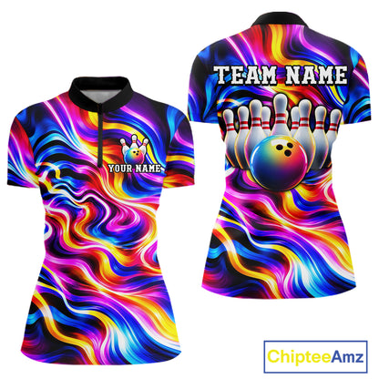 Custom Neon Wave Colorful Bowling Jersey for Women, Neon Bowling Team Shirts Bowling League HNT693