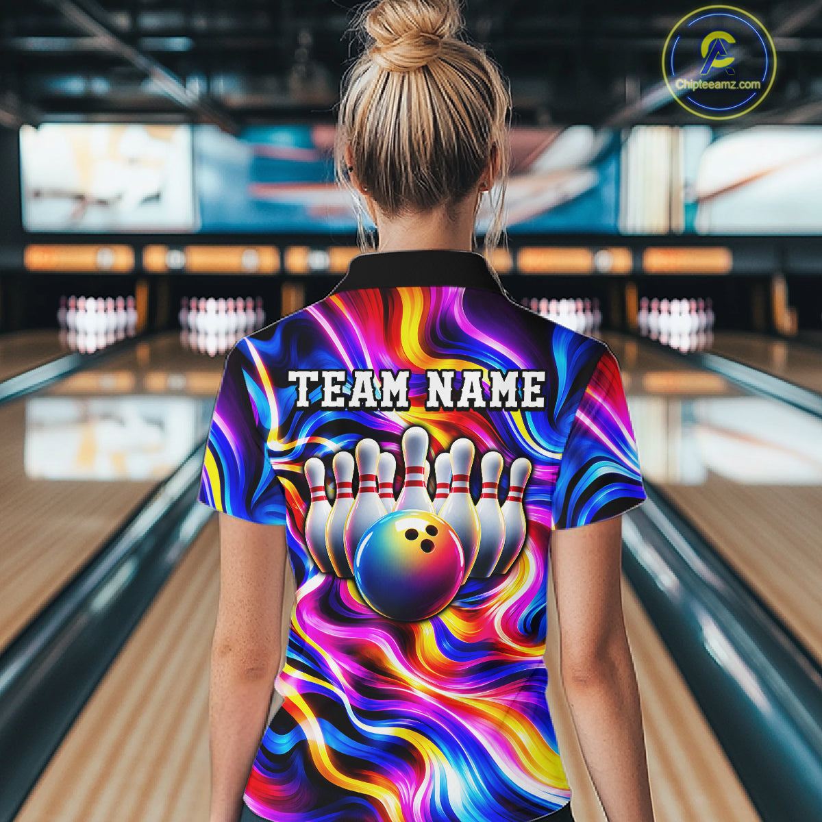 Custom Neon Wave Colorful Bowling Jersey for Women, Neon Bowling Team Shirts Bowling League HNT693