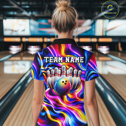 Custom Neon Wave Colorful Bowling Jersey for Women, Neon Bowling Team Shirts Bowling League HNT693