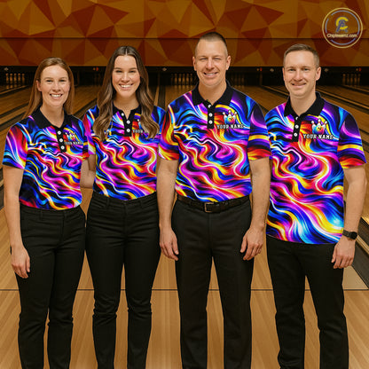 Custom Neon Wave Colorful Bowling Jersey for Men, Neon Bowling Team Shirts Bowling League HNT693