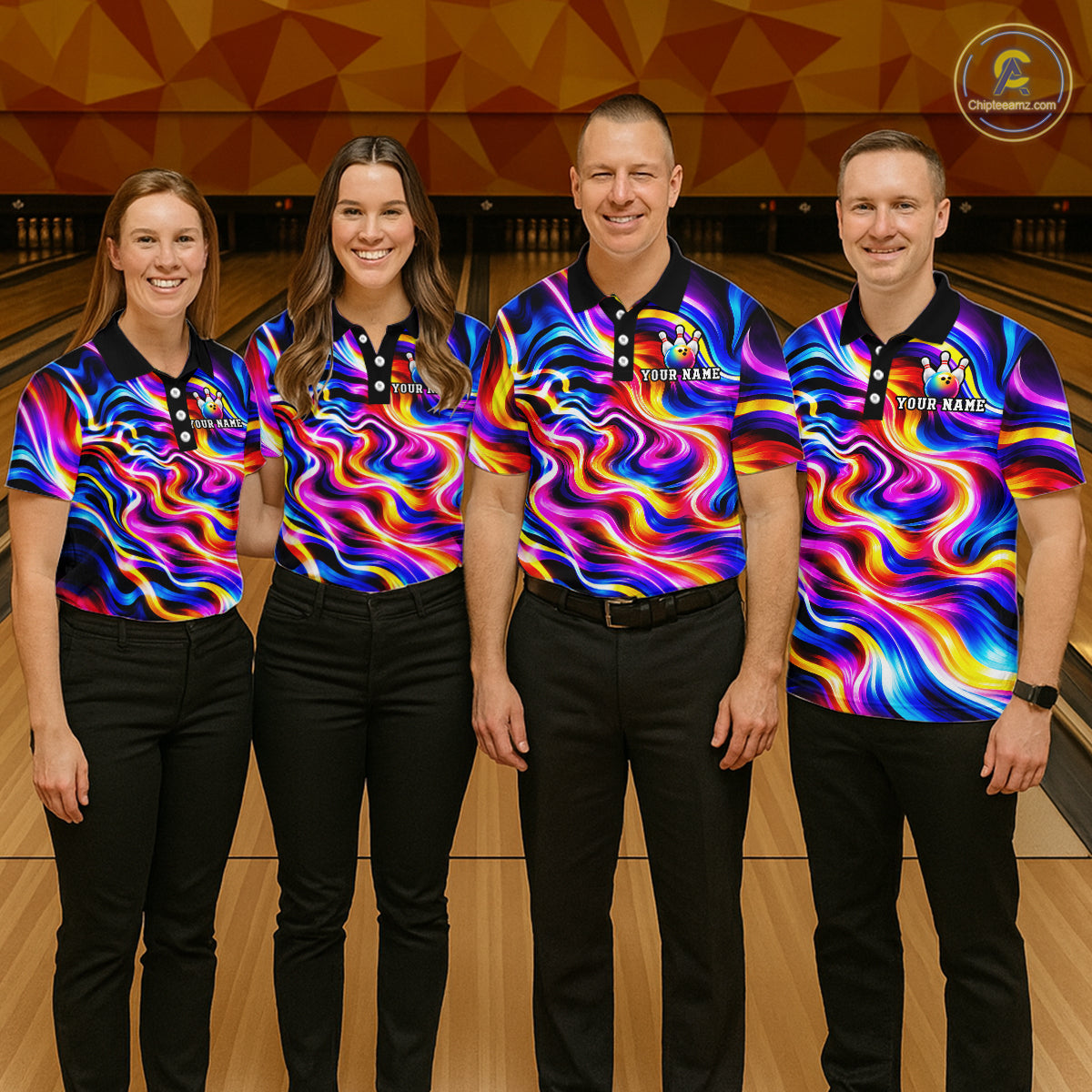 Custom Neon Wave Colorful Bowling Jersey for Women, Neon Bowling Team Shirts Bowling League HNT693