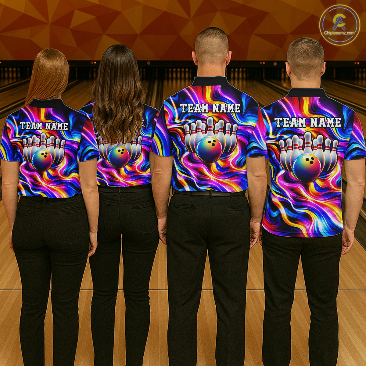 Custom Neon Wave Colorful Bowling Jersey for Men, Neon Bowling Team Shirts Bowling League HNT693