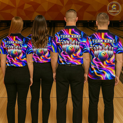Custom Neon Wave Colorful Bowling Jersey for Women, Neon Bowling Team Shirts Bowling League HNT693