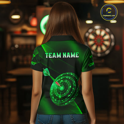 Custom Neon Green Cyber Dartboard Darts Shirt for Women Darts Team Jerseys Polo & 1/4 Zip NNT132