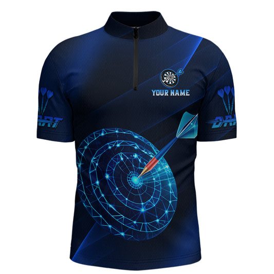 Custom Neon Blue Cyber Dartboard Darts Shirt for Men Darts Team Jerseys Polo & 1/4 Zip NNT132