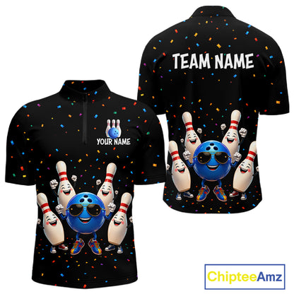 Custom Funny Bowling Pins Ball Bowling Team Shirts Bowling Jerseys for Men Polo & 1/4 Zip HNT561
