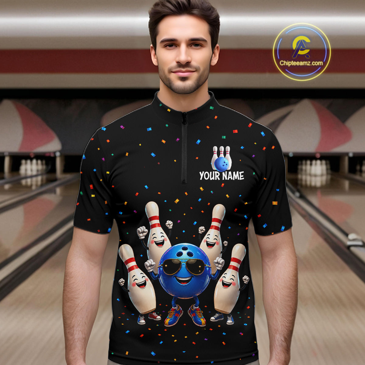 Custom Funny Bowling Pins Ball Bowling Team Shirts Bowling Jerseys for Men Polo & 1/4 Zip HNT561