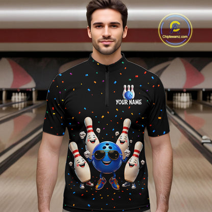 Custom Funny Bowling Pins Ball Bowling Team Shirts Bowling Jerseys for Men Polo & 1/4 Zip HNT561