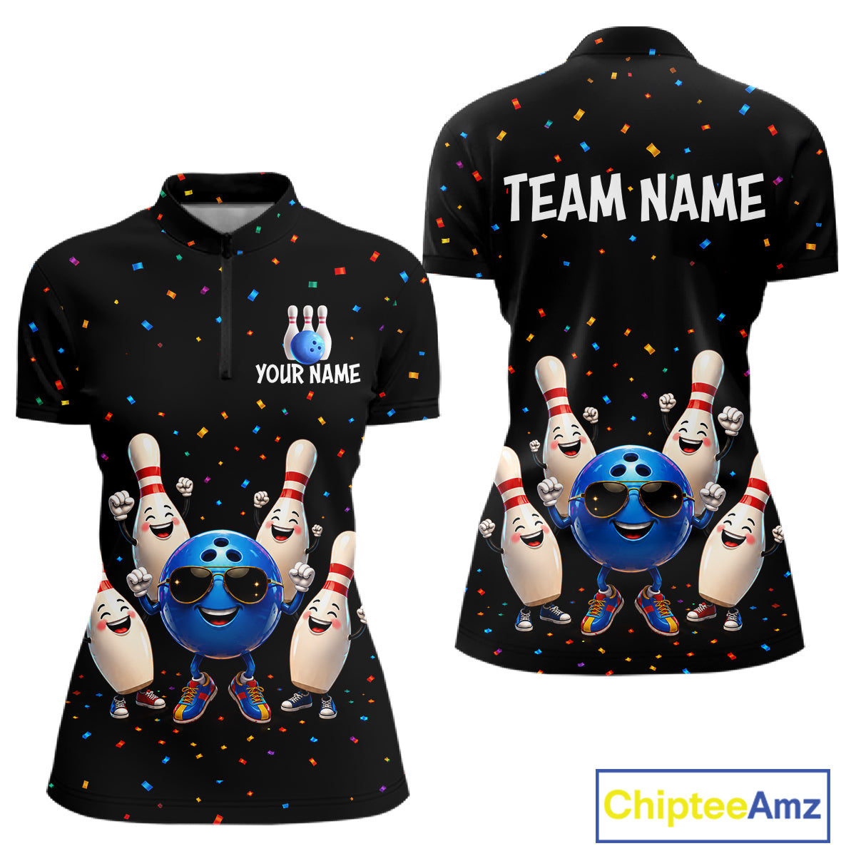 Custom Funny Bowling Pins Ball Bowling Team Shirts Bowling Jerseys for Women Polo & 1/4 Zip HNT561