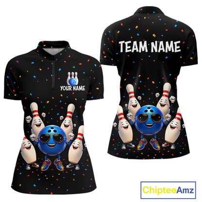 Custom Funny Bowling Pins Ball Bowling Team Shirts Bowling Jerseys for Women Polo & 1/4 Zip HNT561