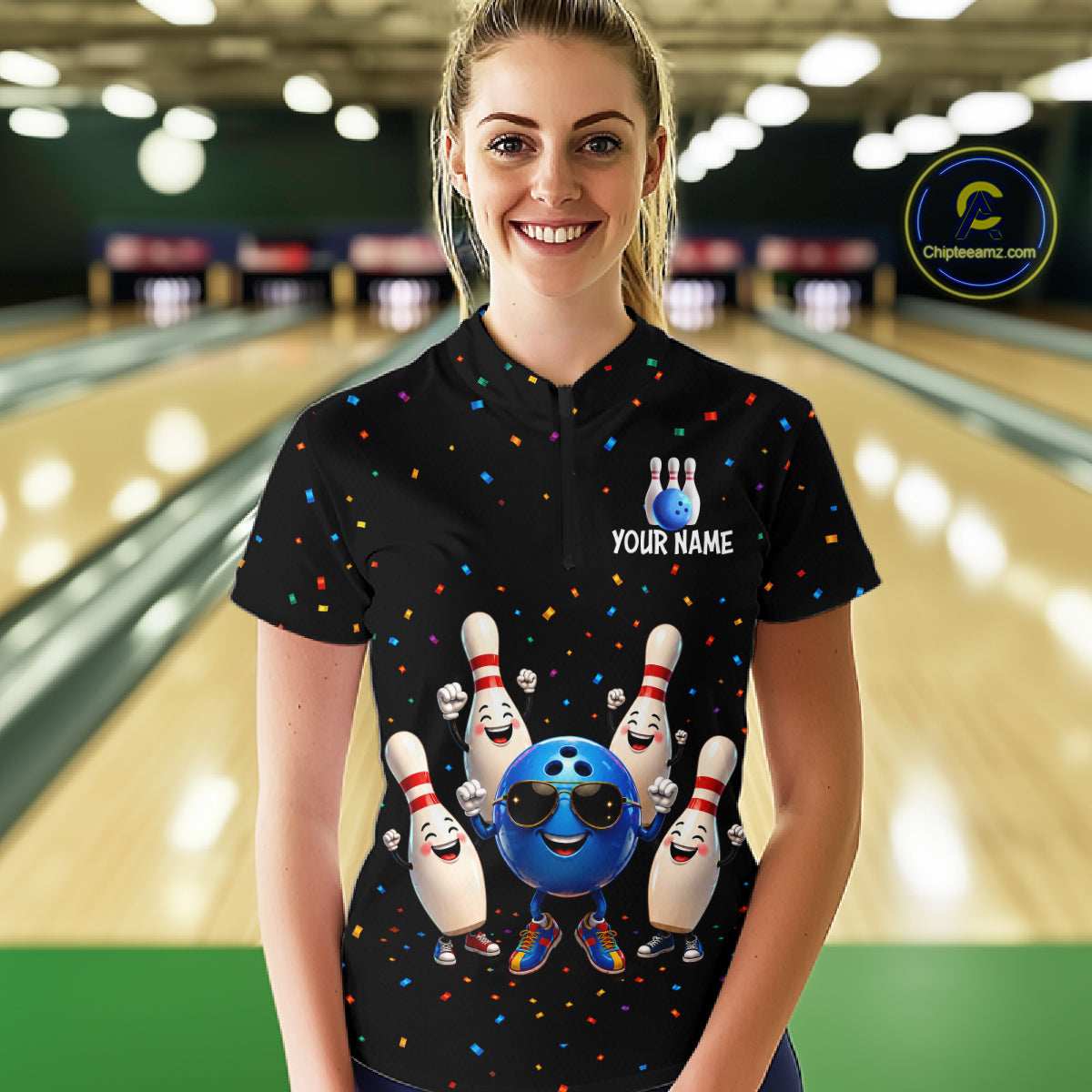 Custom Funny Bowling Pins Ball Bowling Team Shirts Bowling Jerseys for Women Polo & 1/4 Zip HNT561
