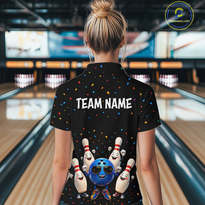 Custom Funny Bowling Pins Ball Bowling Team Shirts Bowling Jerseys for Women Polo & 1/4 Zip HNT561
