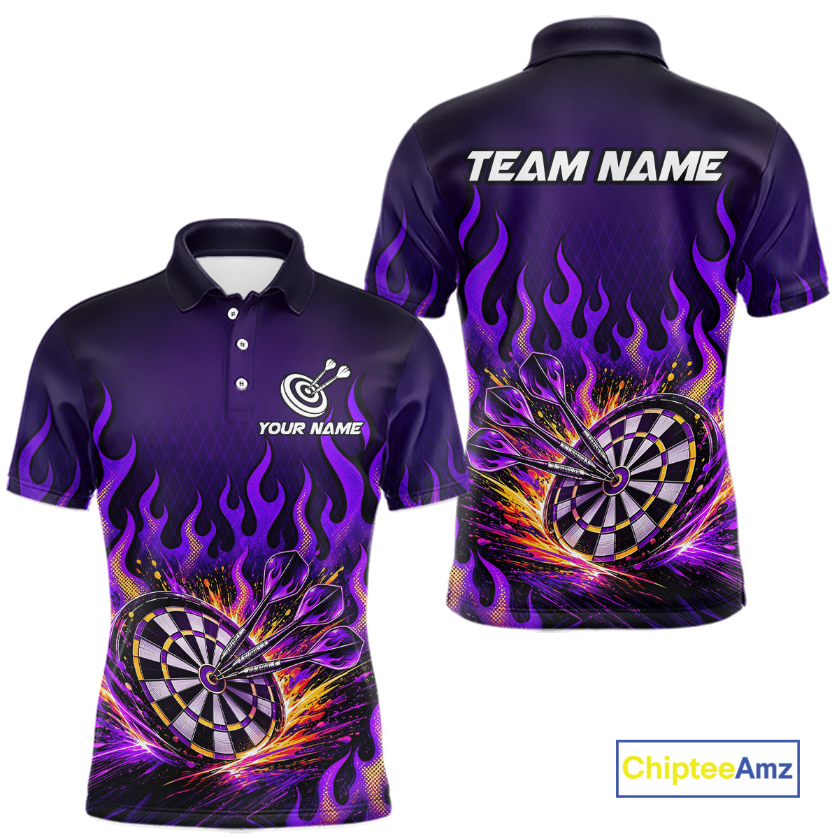 Custom Purple Flaming Dart Shirts for Men Dart Team Jerseys Darts League Dartboard Shirt NNT344