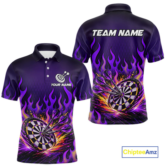 Custom Purple Flaming Dart Shirts for Men Dart Team Jerseys Darts League Dartboard Shirt NNT344