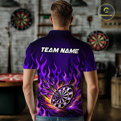 Custom Purple Flaming Dart Shirts for Men Dart Team Jerseys Darts League Dartboard Shirt NNT344