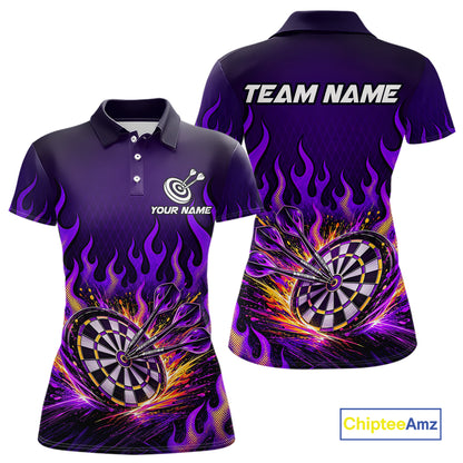Custom Purple Flaming Dart Shirts for Women Dart Team Jerseys Darts League Dartboard Shirt NNT344