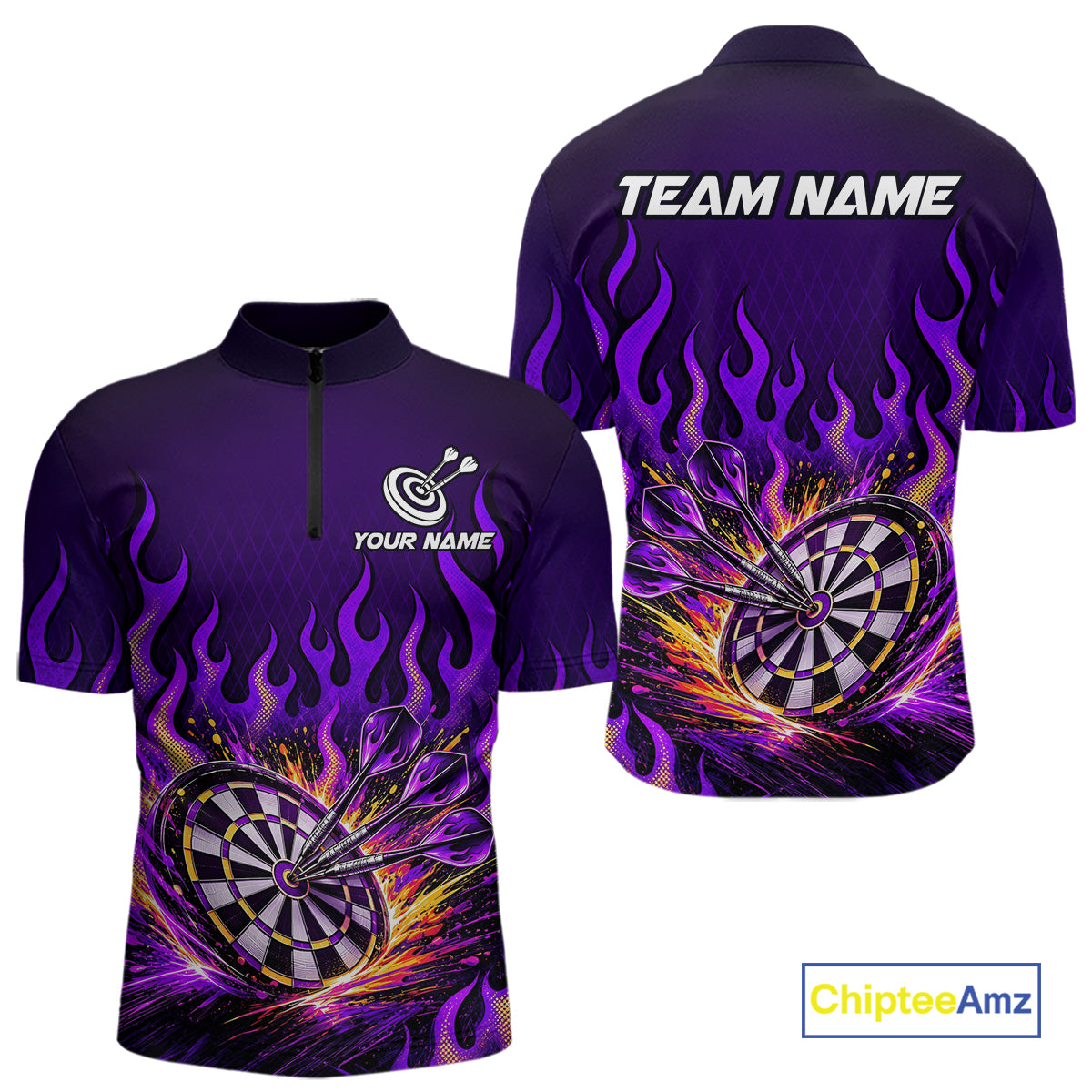Custom Purple Flaming Dart Shirts for Men Dart Team Jerseys Darts League Dartboard Shirt NNT344