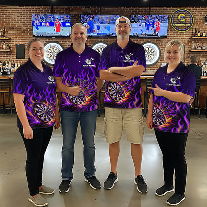 Custom Purple Flaming Dart Shirts for Men Dart Team Jerseys Darts League Dartboard Shirt NNT344