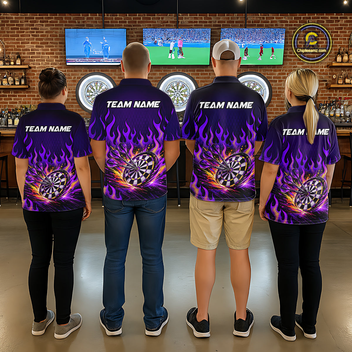 Custom Purple Flaming Dart Shirts for Men Dart Team Jerseys Darts League Dartboard Shirt NNT344