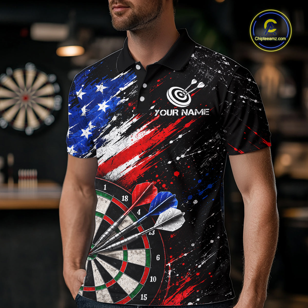 Custom Grunge US Flag Dart Shirts for Men Dart Team Jerseys Darts League Dartboard Shirt NNT345