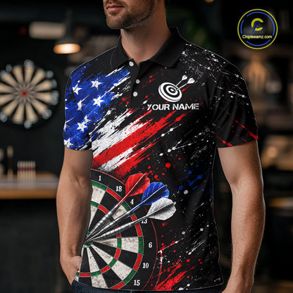 Custom Grunge US Flag Dart Shirts for Men Dart Team Jerseys Darts League Dartboard Shirt NNT345