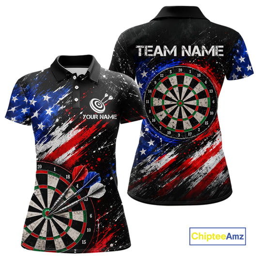 Custom Grunge US Flag Dart Shirts for Women Dart Team Jerseys Darts League Dartboard Shirt NNT345
