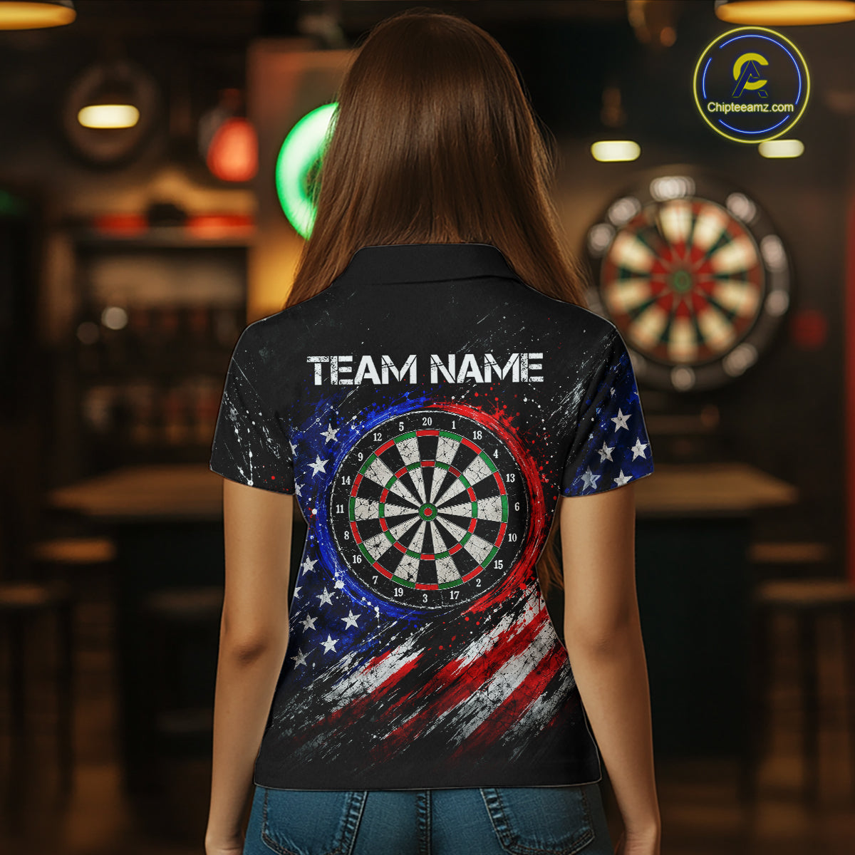 Custom Grunge US Flag Dart Shirts for Women Dart Team Jerseys Darts League Dartboard Shirt NNT345