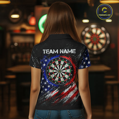 Custom Grunge US Flag Dart Shirts for Women Dart Team Jerseys Darts League Dartboard Shirt NNT345